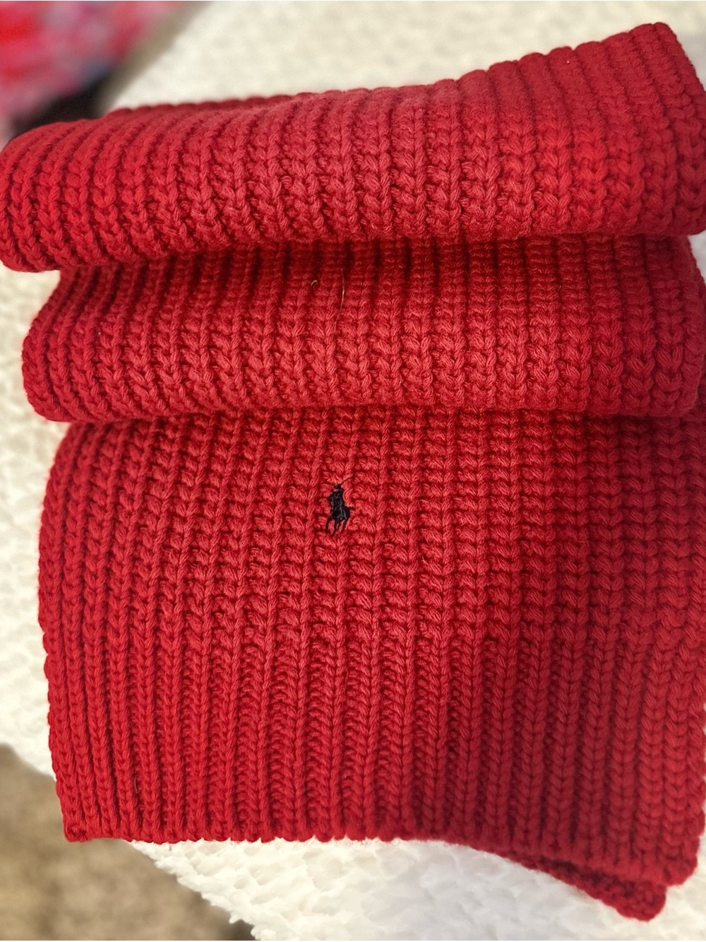 Polo by Ralph Lauren Red Ribbed Scarf with Navy Pony